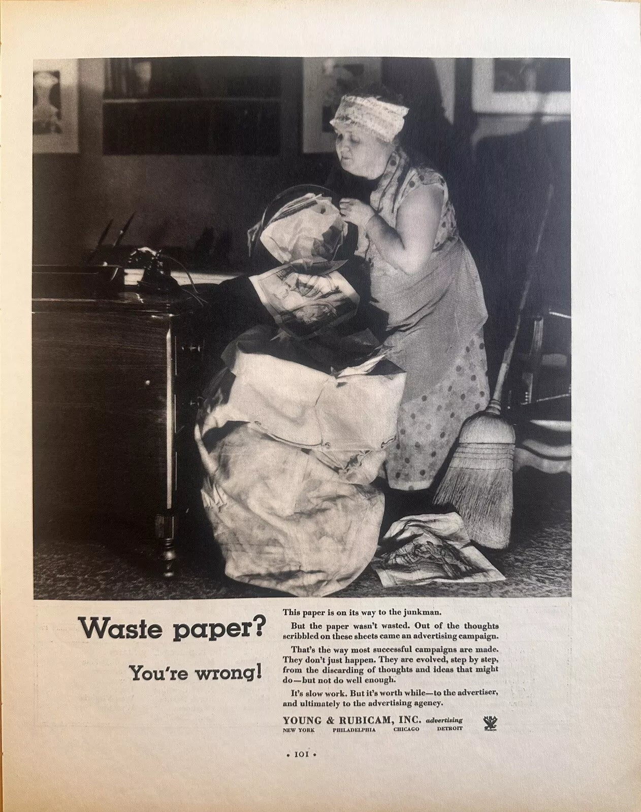 1934 Young & Rubicam Inc. Advertising Company "Waste Paper" Original Print Ad