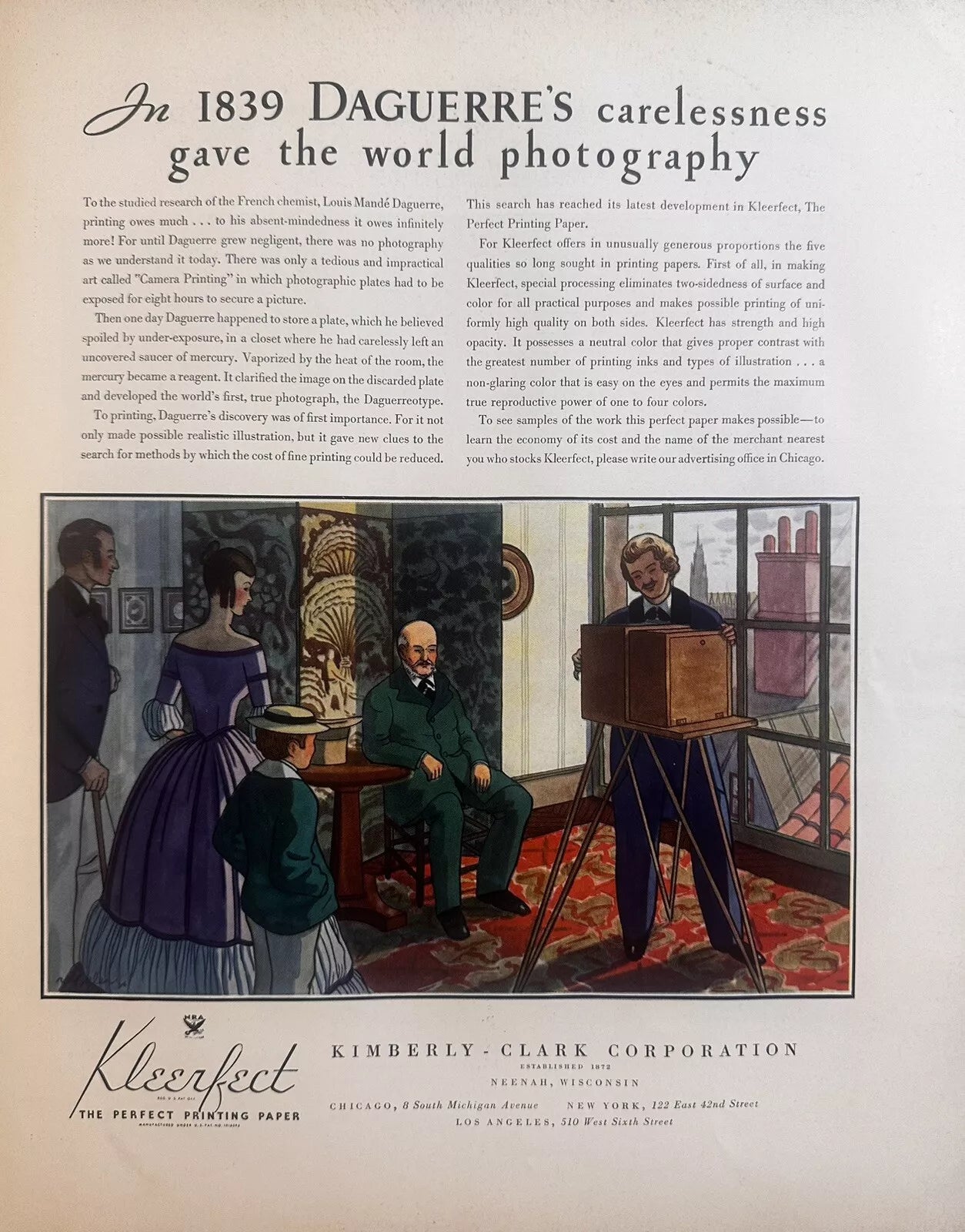 1934 Kleerfect Perfect Printing Paper Original Print Ad Featuring Daguerre’s Illustration