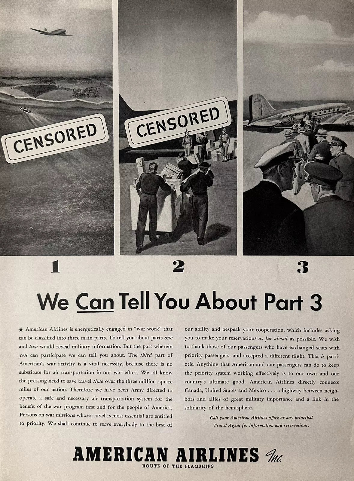 1942 American Airlines WW2 Era Print Ad, Retro Airline Company, Soldiers