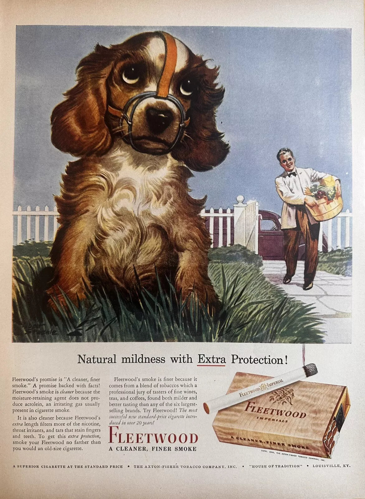 1943 Fleetwood Imperial Cigarette Original Print Ad With Illustrated Puppy Dog
