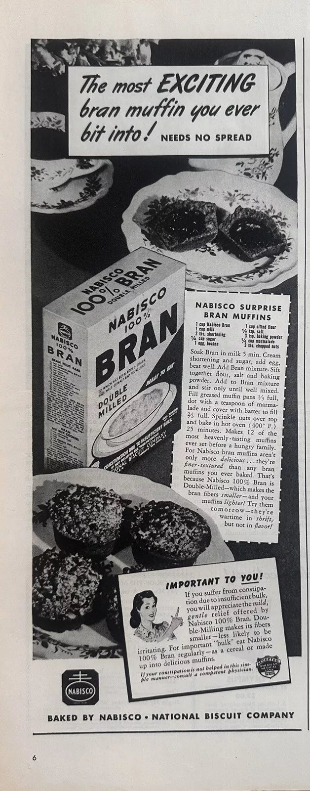 1944 Bran Muffin Mix Original Vintage Print Ad