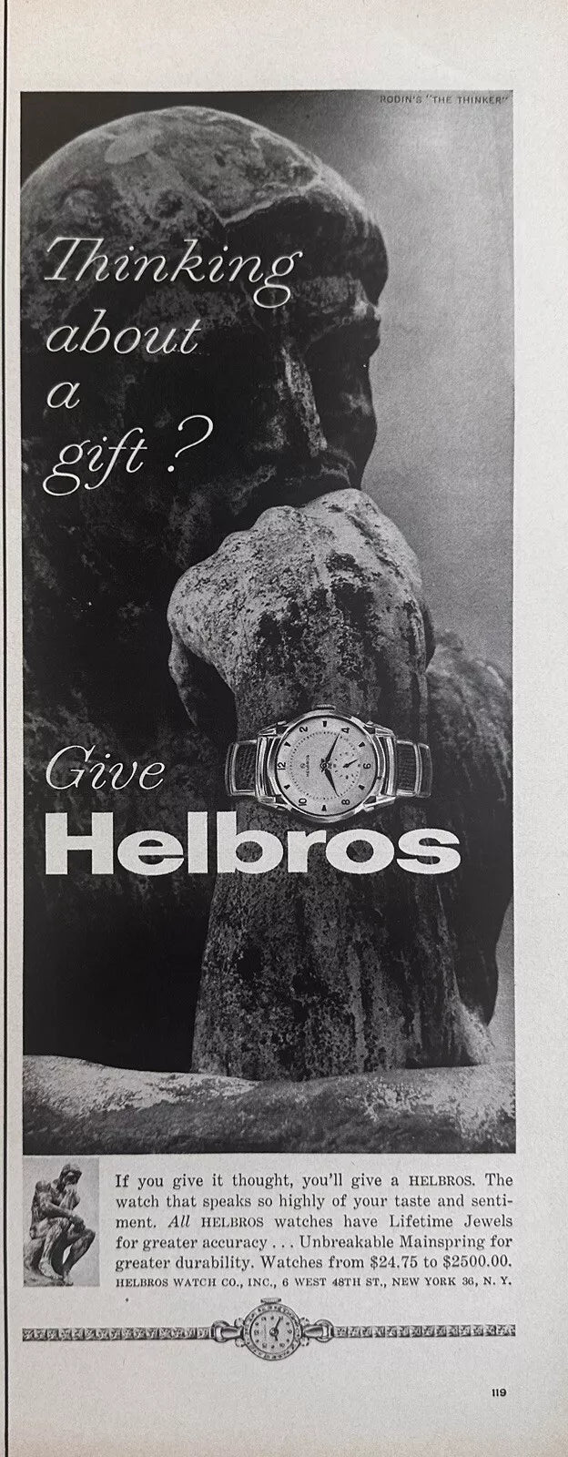 1956 Helbros Watches “Thinking About A Gift?” Vintage Print Ad