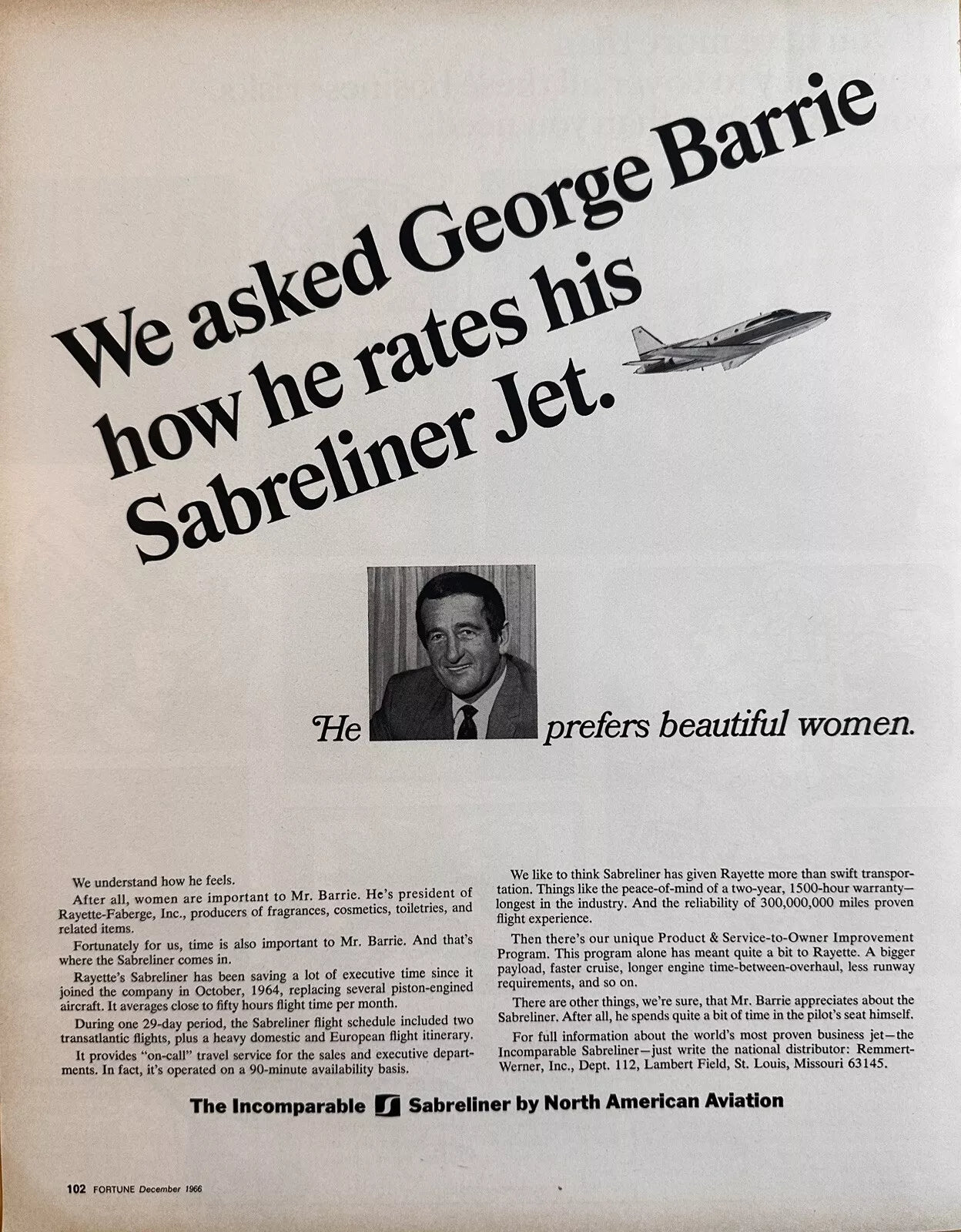 1966 Sabreliner Jet By North American Aviation Original Print Ad