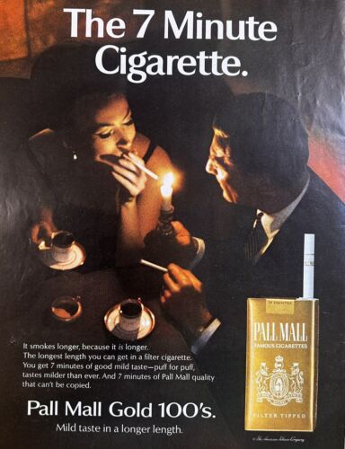 1967 Pall Mall Gold 100’s “The 7 Minute Cigarette” Vintage Print Ad