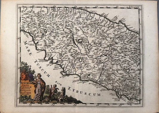 1697 Etruriae Latii Umbriae Piceni Sabinorum Et Marsorum Original Map, Cartouche