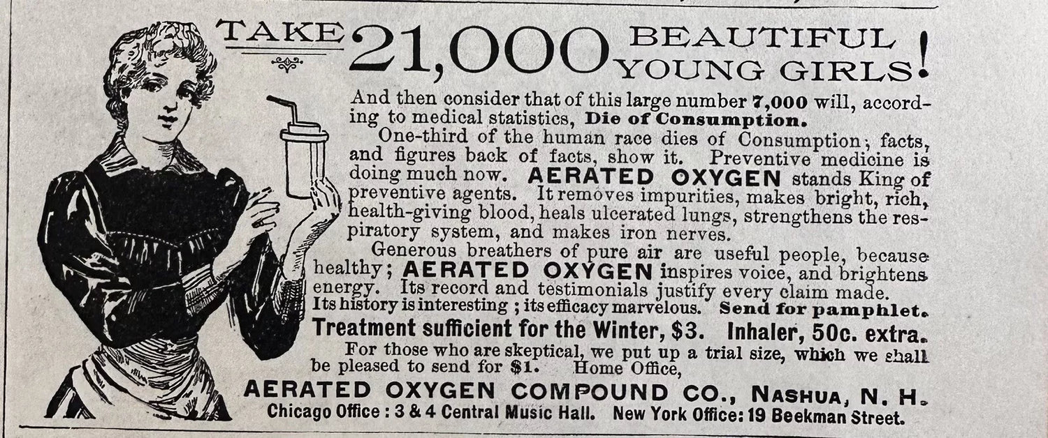1896 Aerated Oxygen Compound Antique Print Ad, Inhaler Medical Memorabilia