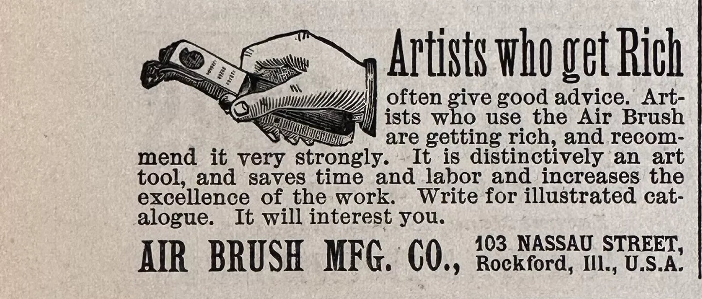1896 Air Brush “Artists Who Get Rich” Illustrated Antique Print Ad