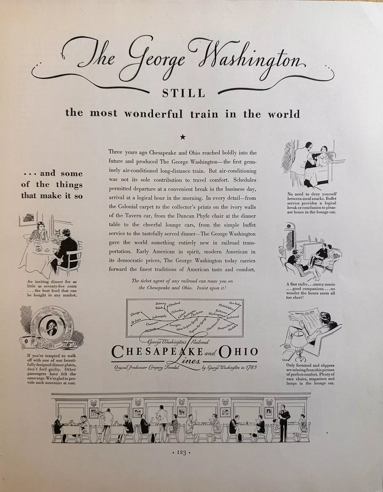 1934 Chesapeake & Ohio Lines, George Washington’s Railroad Original Print Ad