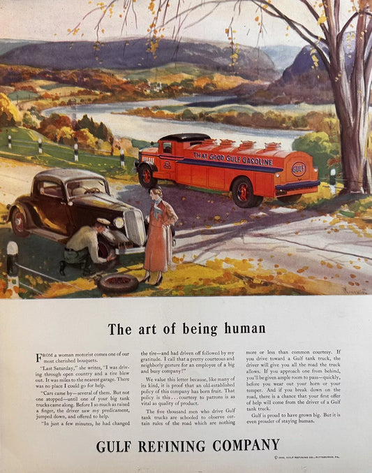1934 Gulf Refining Company “The Art Of Being Human” Vintage Illustrated Print Ad