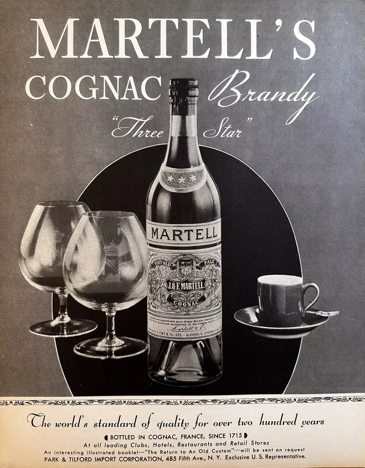 1934 Martell’s Cognac & Brandy Bottled In France Original Print Ad