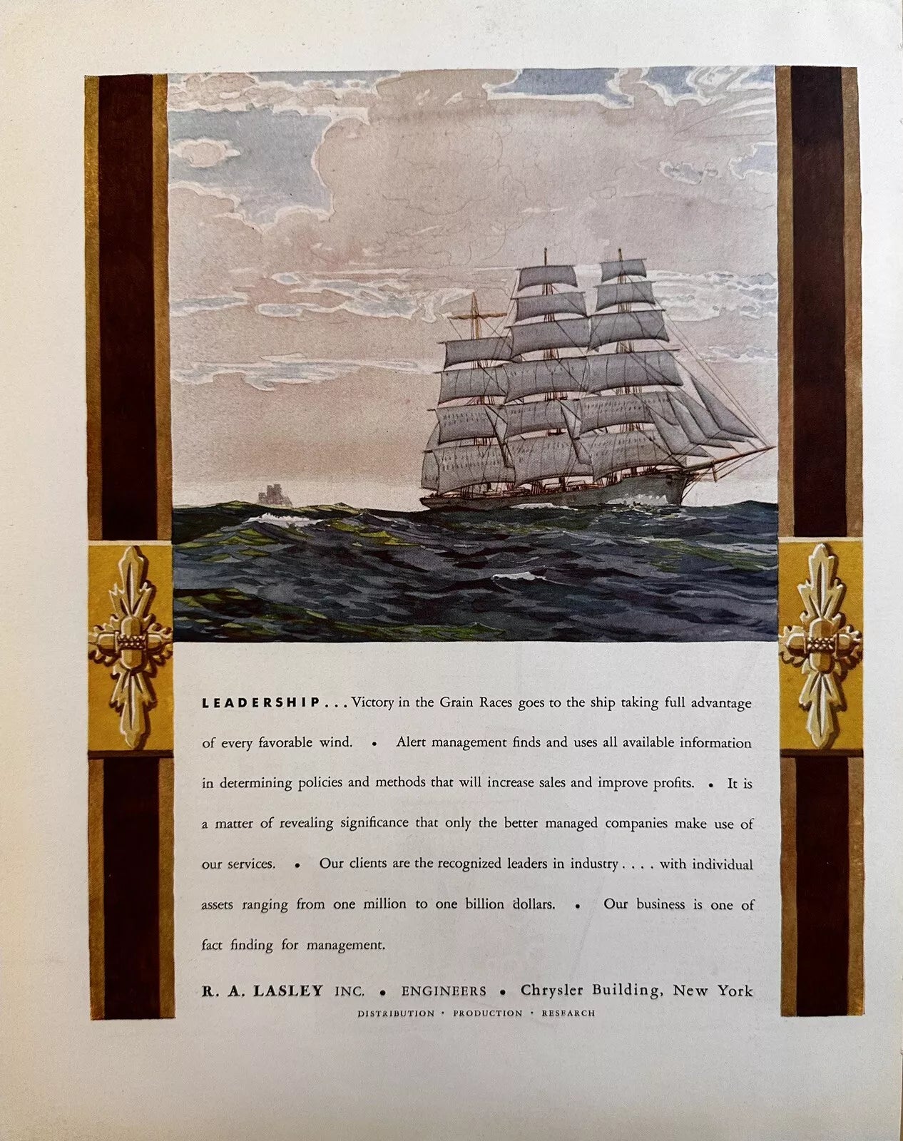 1934 R.A. Lasley Inc. Original Print Ad Featuring An Illustration Of A Ship