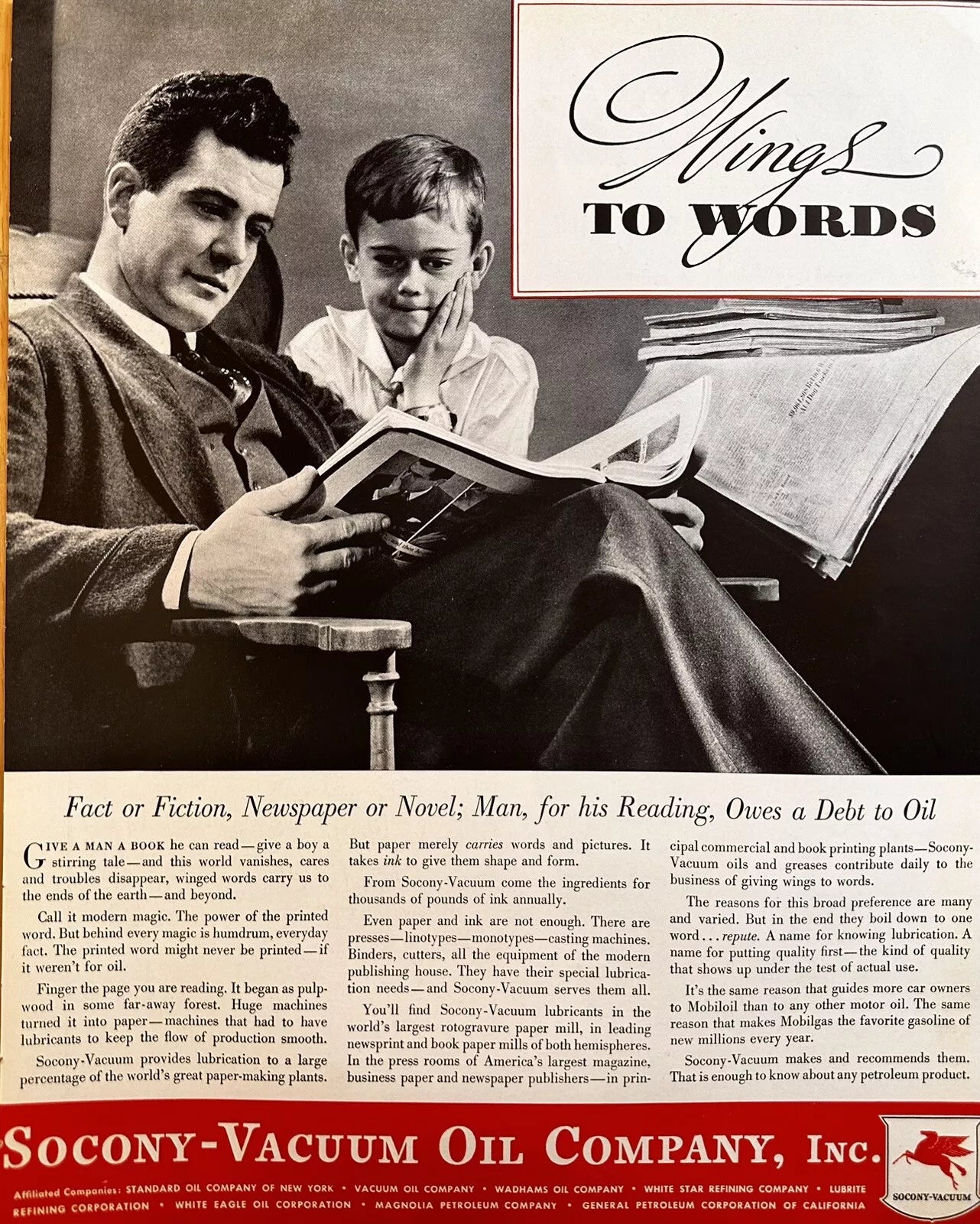 1934 Socony-Vacuum Oil Company Print Ad, Wings To Words Advertisement
