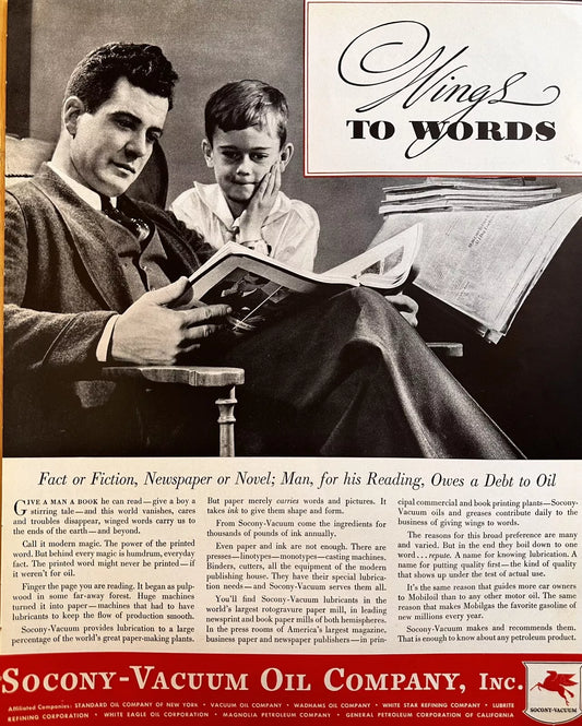 1934 Socony-Vacuum Oil Company Print Ad, Wings To Words Advertisement