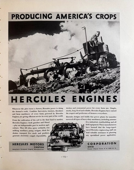 1935 Hercules Engines “Producing America’s Crops” Original Print Ad