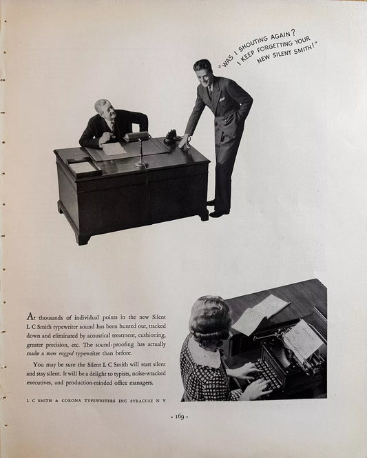 1935 Silent L.C. Smith & Corona Typewriters Original Print Ad, Syracuse NY
