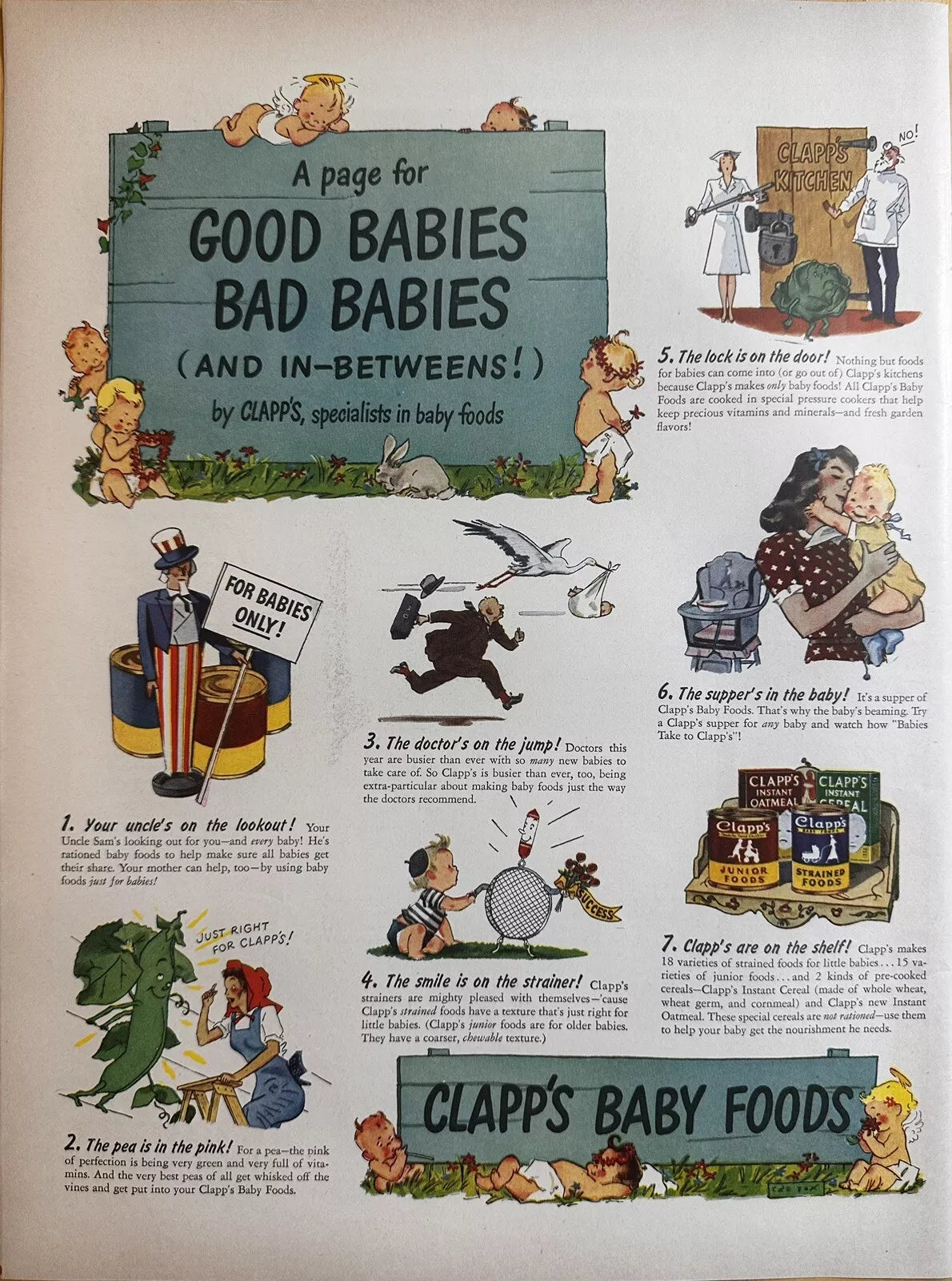 1943 Clapp’s Baby Foods Illustrated Original Print Ad