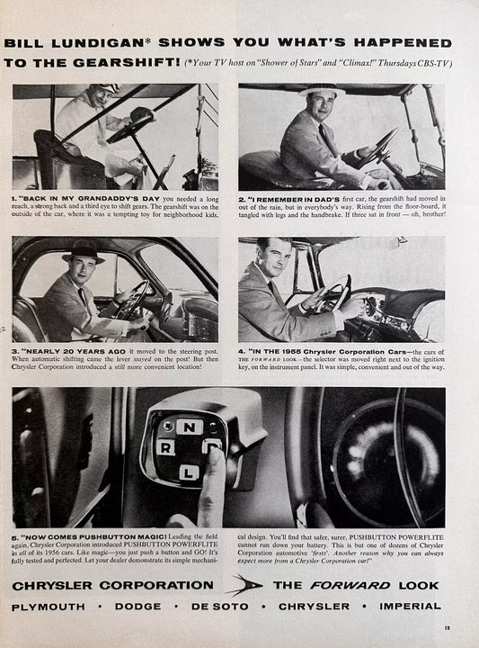 1943 Chrysler Corporation Pushbutton Powerflite B&W Print Ad
