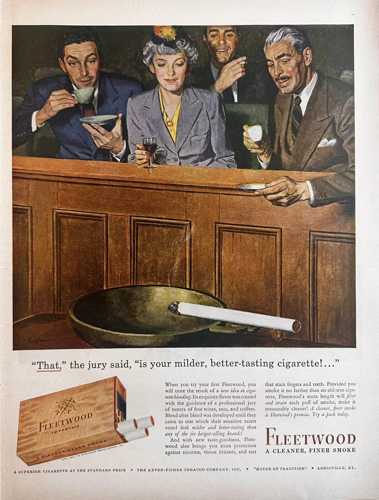 1943 Fleetwood Imperials Cigarette Original Print Ad Featuring An Illustrated Court Room
