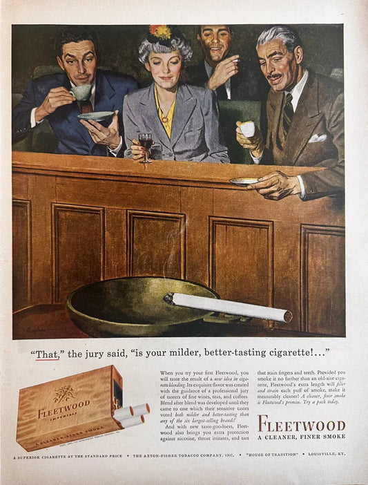 1943 Fleetwood Imperials Cigarette Original Print Ad Featuring An Illustrated Court Room