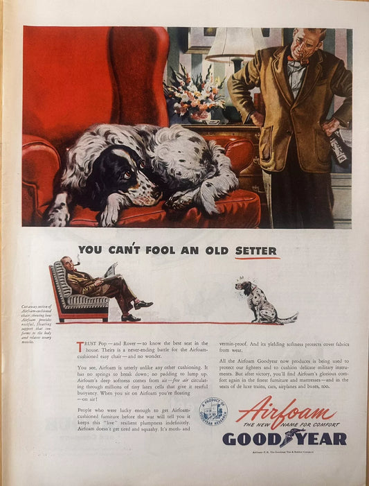 1944 Goodyear Airfoam Cushioning Print Ad, Vintage Home Furniture Advertisement