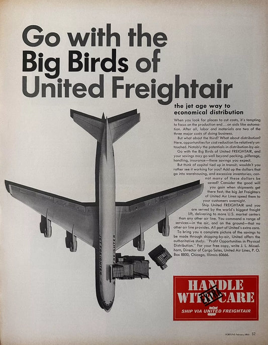 1966 United Freightair Shipping Transport Plane Print Ad