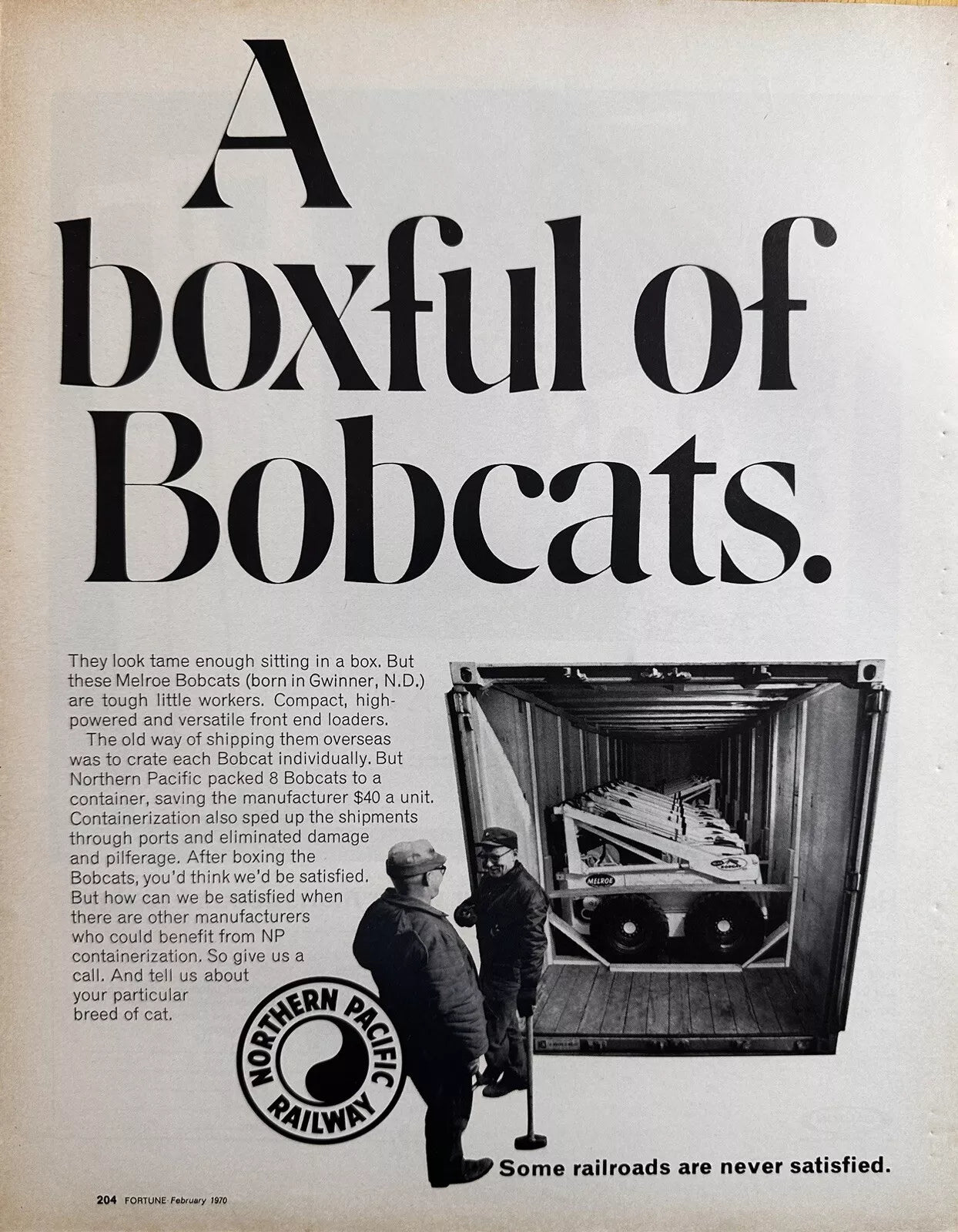 1970 Northern Pacific Railway "A Boxful Of Bobcats" Original Vintage Print Ad